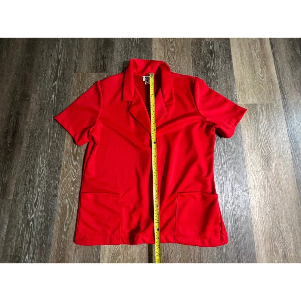 Improved Living Blazer Top Women Large Red‎ Short Sleeve Vintage Open Front